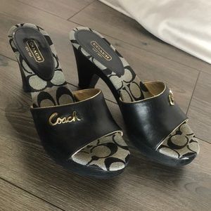Coach slide on high heel sandal, size 8